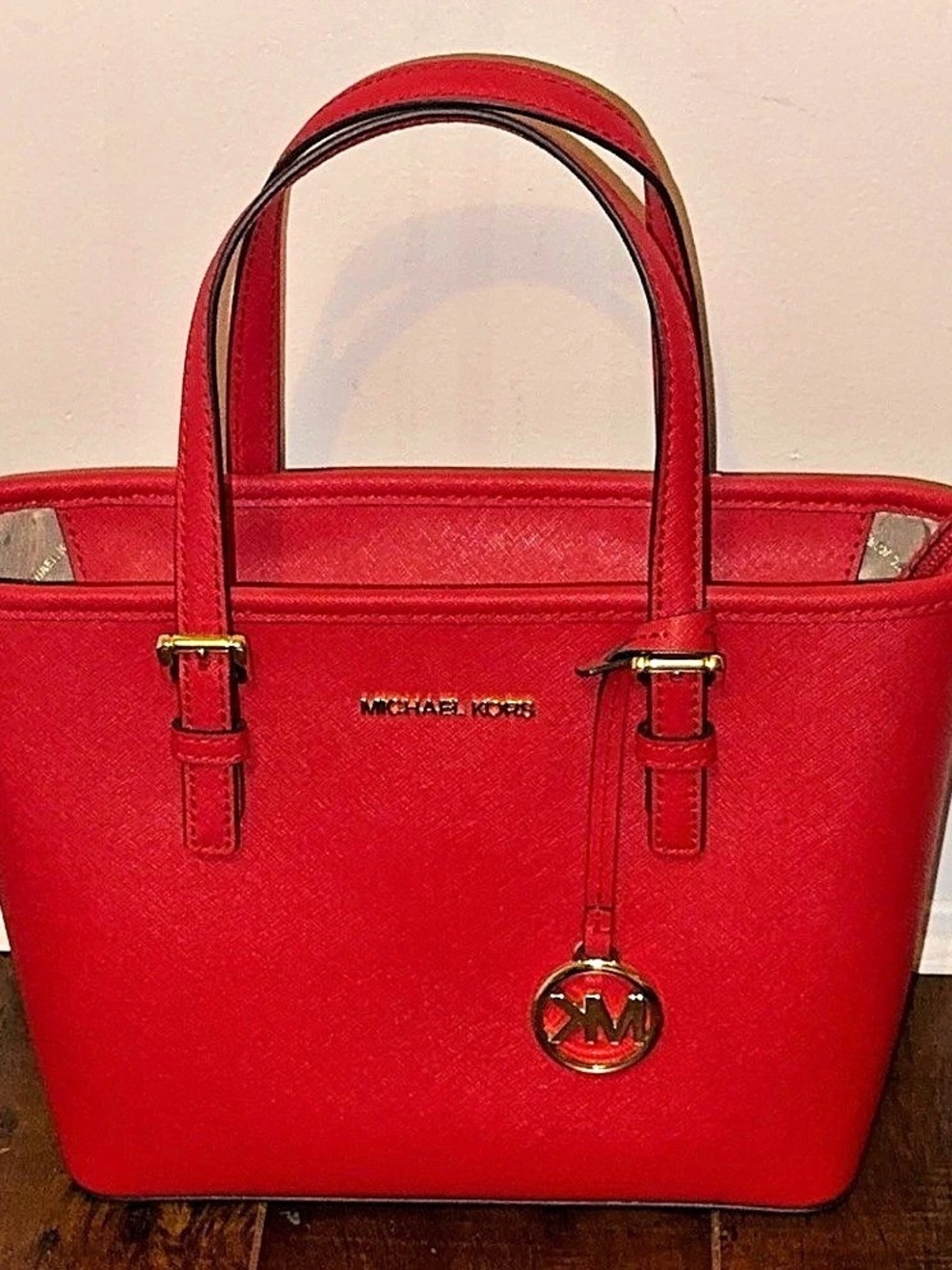 Michael Kors Jet Set Travel Extra-Small Saffiano Leather Top-Zip Tote Red